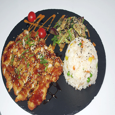 Arroz con pollo teppanyaki